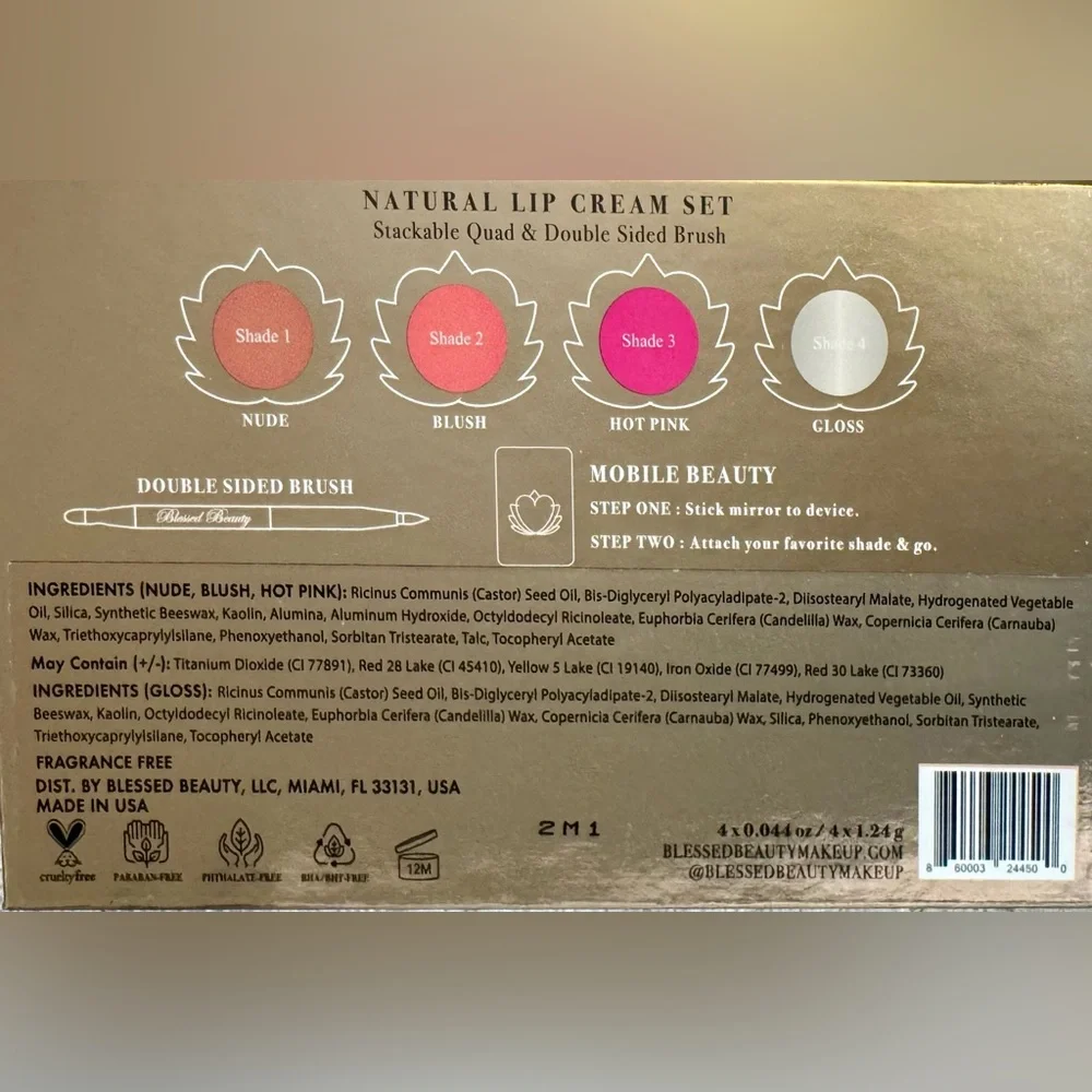Natural Lip Cream Set by Blessed Beauty Stackable Magnetic - Divine Pinks